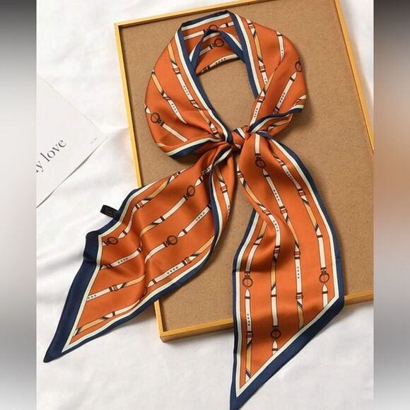 Orange Striped Scarf S33 - Picture 2 of 4